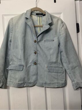 Express Light Wash Denim Blazer Jacket in Pale Blue